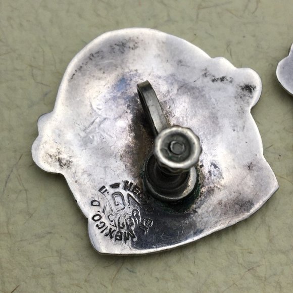 Rare Mexico VGV Modernist Sterling Silver Screw Back Earrings 925 - Picture 5 of 7